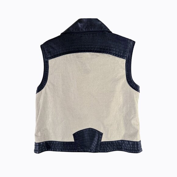 Bar lll Linen Leather Moto Vest Sz L Asymmetric Zip BxW Y2K Punk Bikercore Goth - Picture 2 of 6